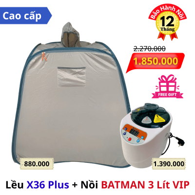 Trọn bộ Lều Xông Hơi X36 Plus và Nồi Xông Hơi batman 3 lít vip